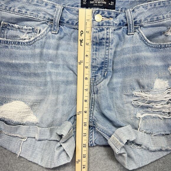 Hollister Easy Fit Boyshort Shorts Women’s 31 Low Rise Light Wash Button Fly - Picture 12 of 15